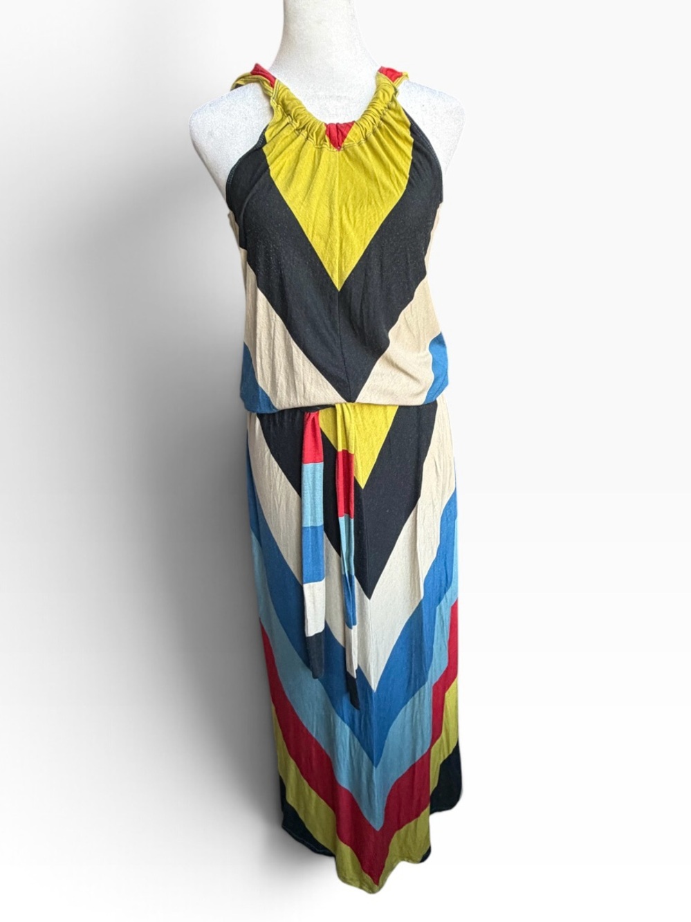Coco Bianco Boho Colorblock Maxi Dress in Yellow, Red, Blue, Black, Cream Sz S